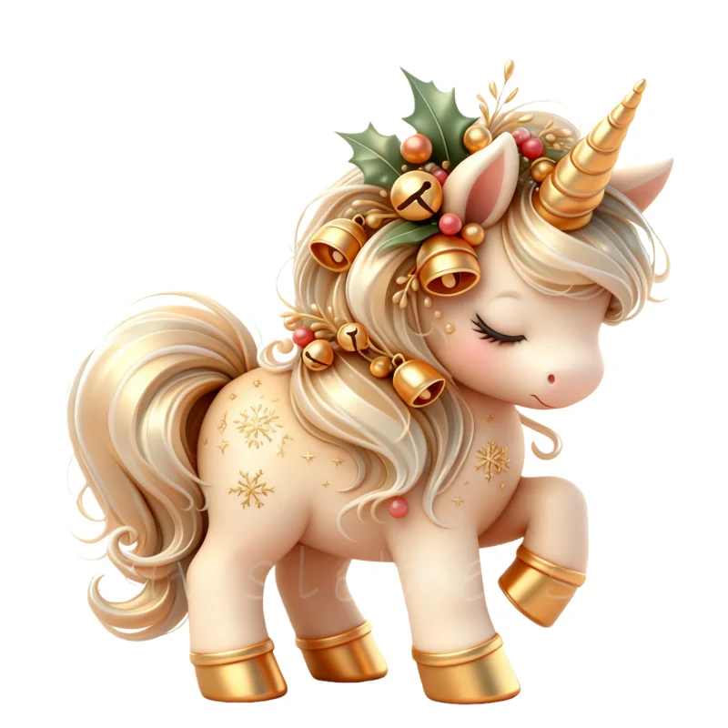 

Силиконовая форма для рождественских единорогов и пони, с дизайном колокольчиков и снежинок, для праздничных десертов, мастики и шоколада