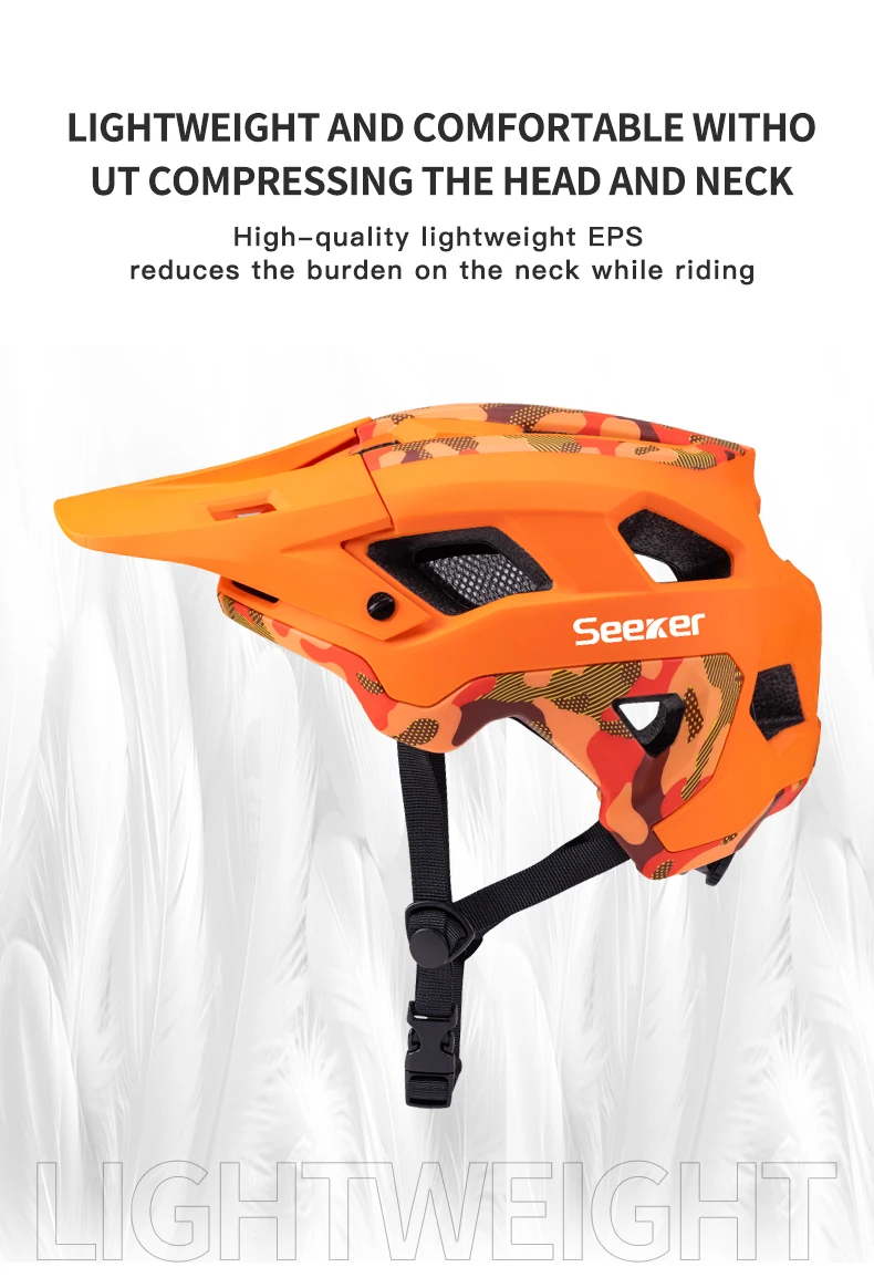 SeekerCamouflage Mountainbike-Helm, Einteiliger Komfortabler Leichter Rennrad-Helm, Stoßfester Offroad-Fahrradhelm – Detail 8