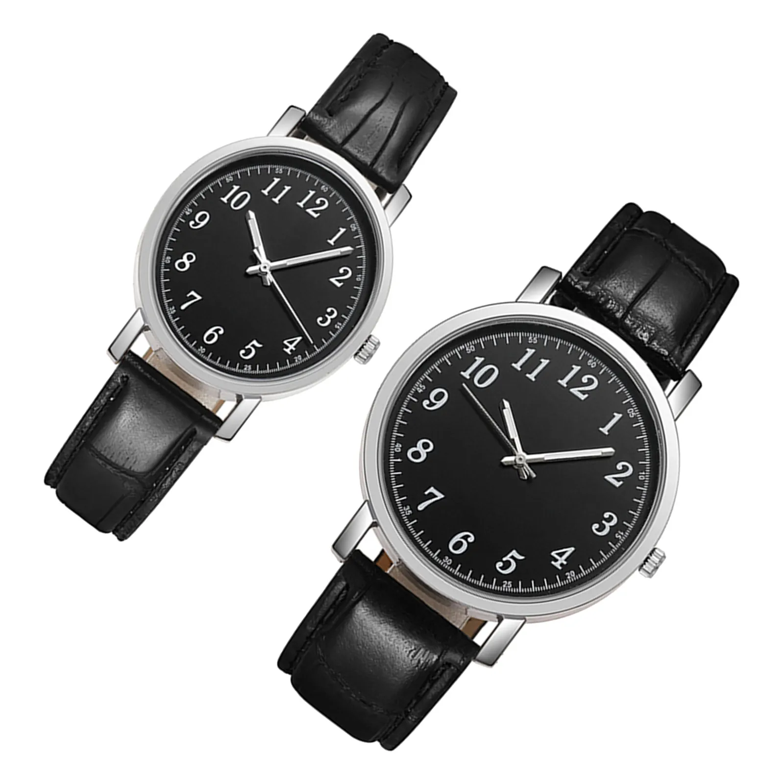 2Pcs Couple Watches Classic Black Modern Wristwatch Precise Movement Adjustable Band for Lovers Business Outdoor
