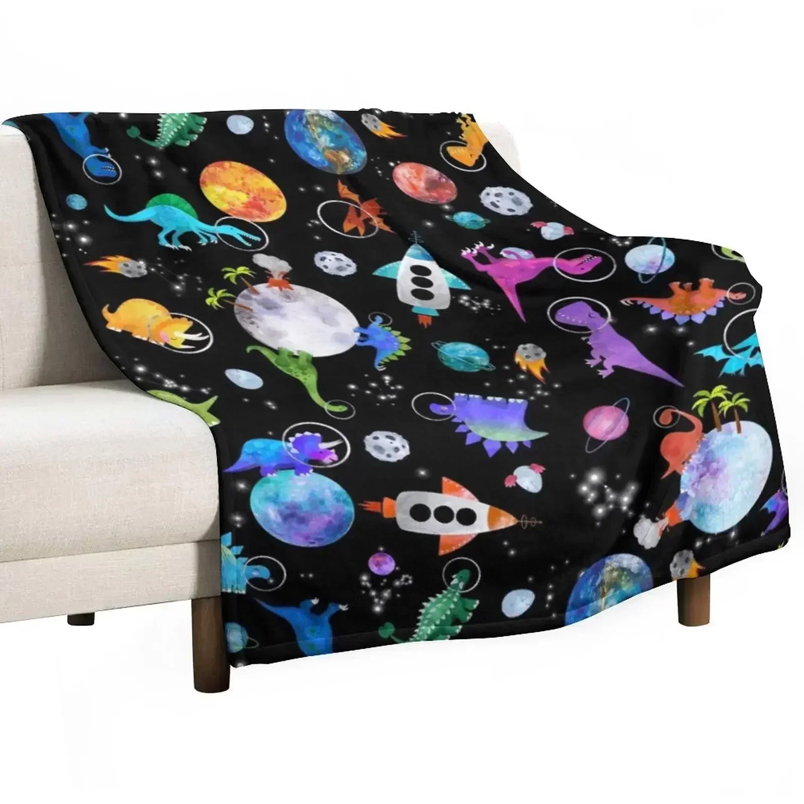 Dinosaur Astronauts In Outer Space Throw Blanket Fashion Sofas Luxury Sleeping Bag Furry Sofa Bed covers Blankets