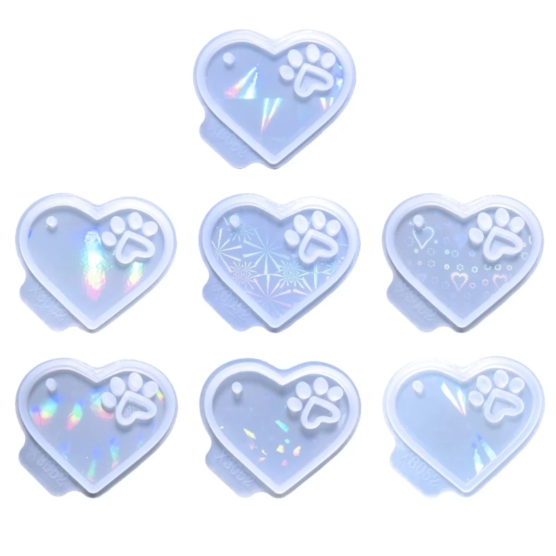 

1Pc/7Pcs Shiny Light and Ornaments Silicone Epoxy Keychain Mold DIY Pendant Jewelry for Valentines Gift Crafts N0HE