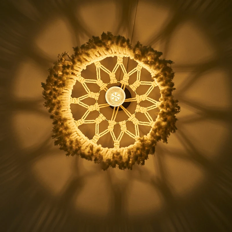 Heiße handgemachte Wandteppich Lampen schirm Böhmen Makramee Boho Dekor hand gefertigte Quaste Wandteppich Hintergrund Kopfteil Wandbehang