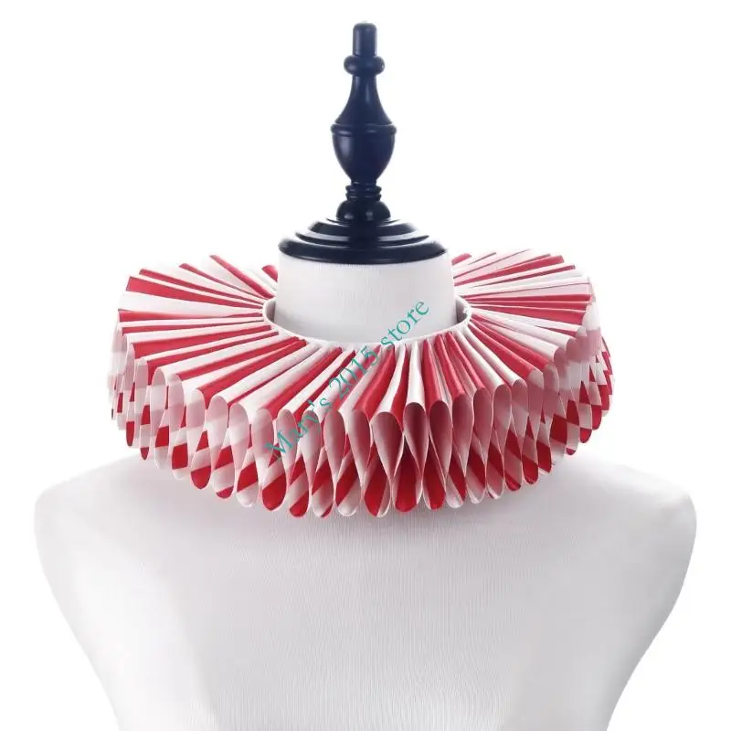 Pleated Costume Collar Accessory with Hook and Loop Closure for Party Wear, Stage Use and Red White Costume Styling