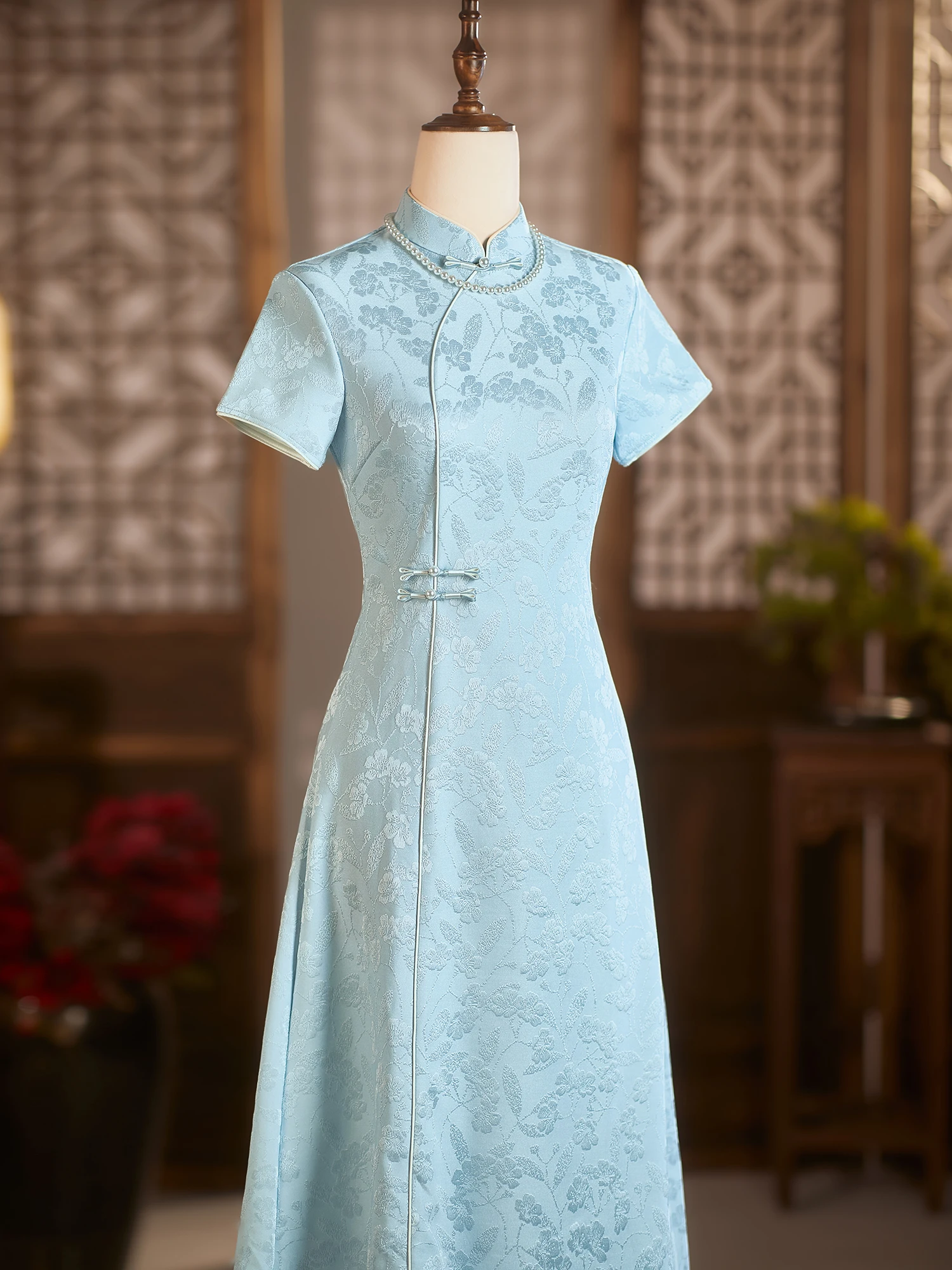 

Blue Short Sleeve A-Line Wedding Dress Maternity Clothes Comfortable Breathable Polyester Blend Vintage Style