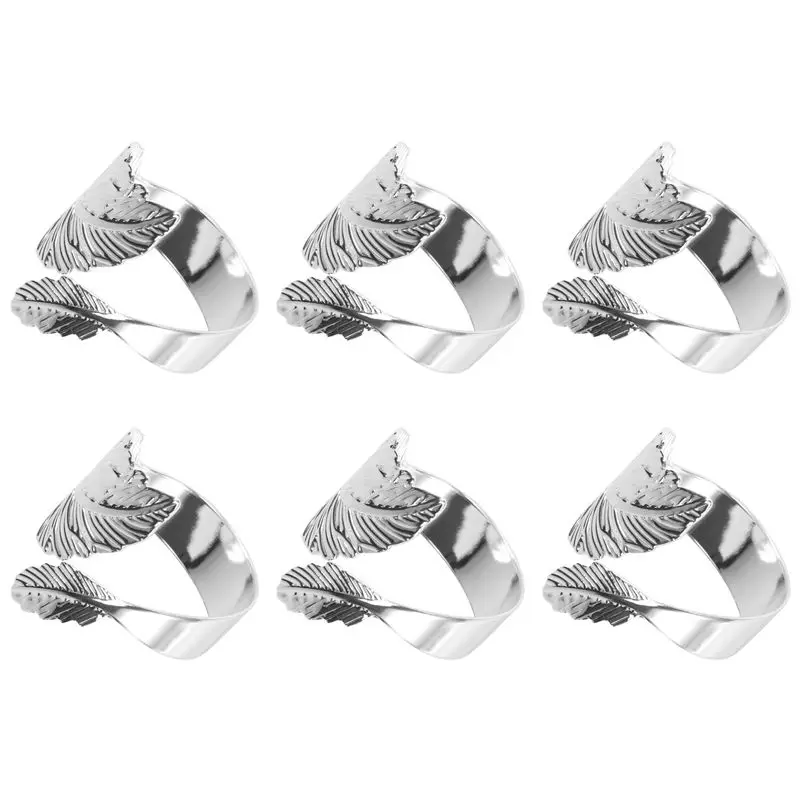 A98E-Leaf Napkin Rings Set Of 6,Leaves Napkin Rings For Table Setting,Metal Leaf Napkin Holder Rings For Holiday Party