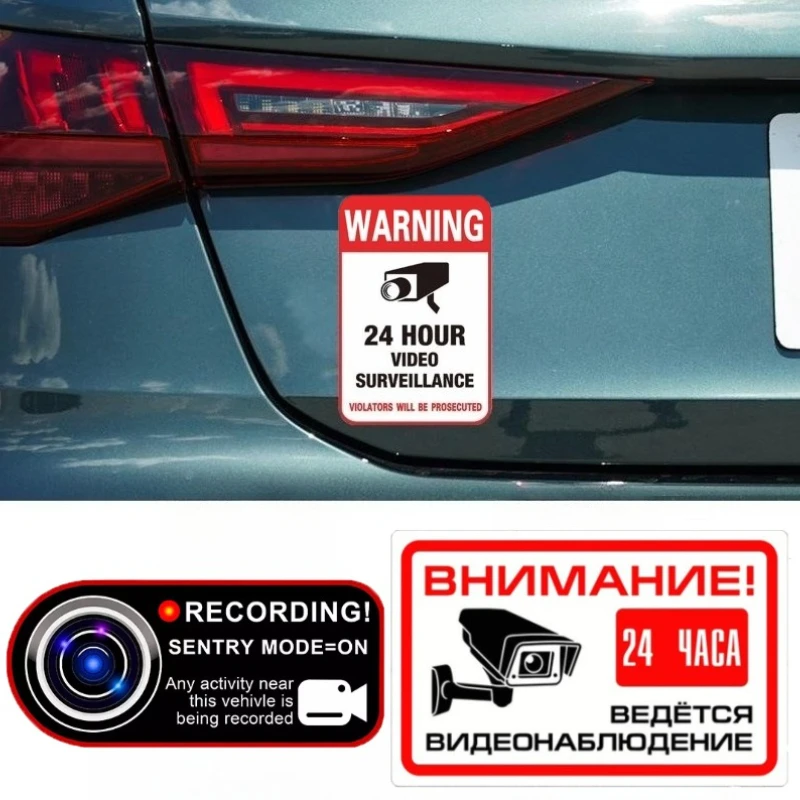 Surveillance Sticker Warning Signs 24 Hour Monitor Alert Video Surveillance Sign Traffic Safety Car Wall Metal Surface
