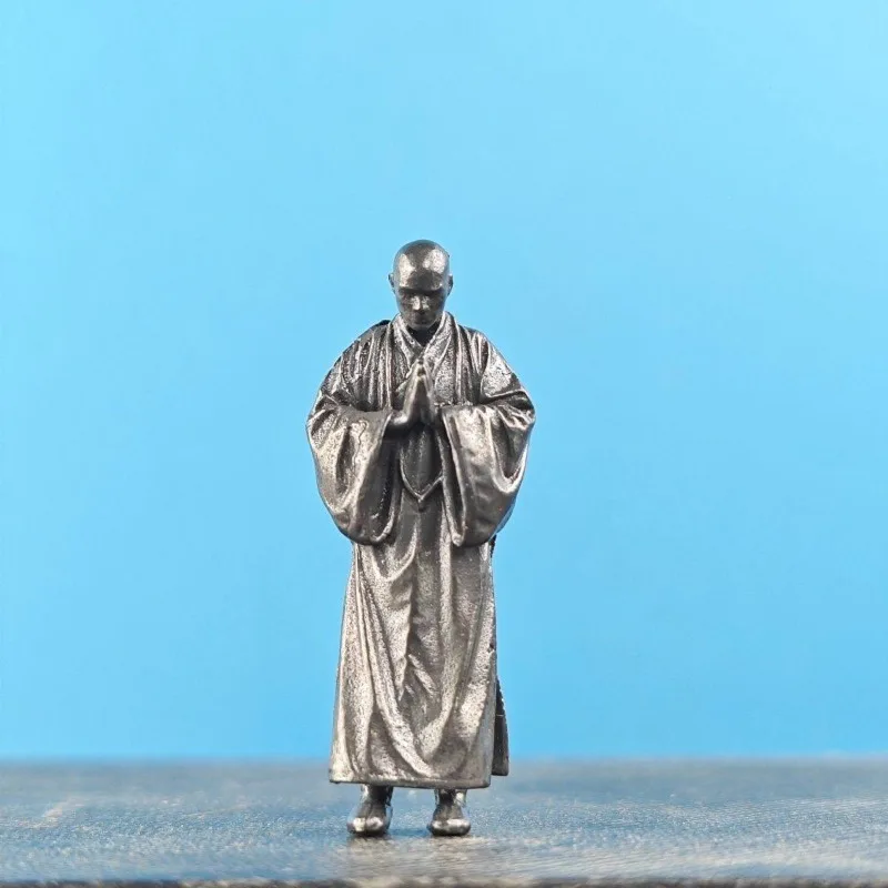 Metal Brass Monk Worshipping Buddha Action Figures Miniature Ornament Accessories Ancient Monk Personality Photography Props