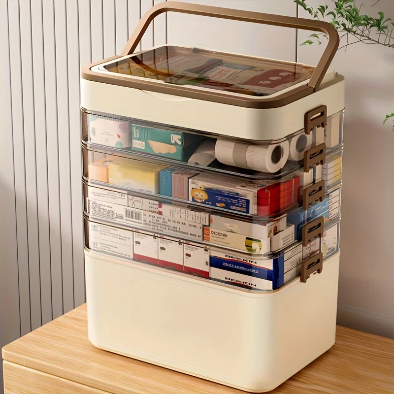 Large Capacity, Durable Portable Medicine Box/Storage Box with Handle, Storage Box with Lid, Multi-Layer Elevated Storage Box, Suitable for Home and Travel, Suitable for Organizing Medicine Boxes, Office Supplies, Sewing Supplies, Storage Box for Cosmetics, Travel Storage, Under-Bed Storage