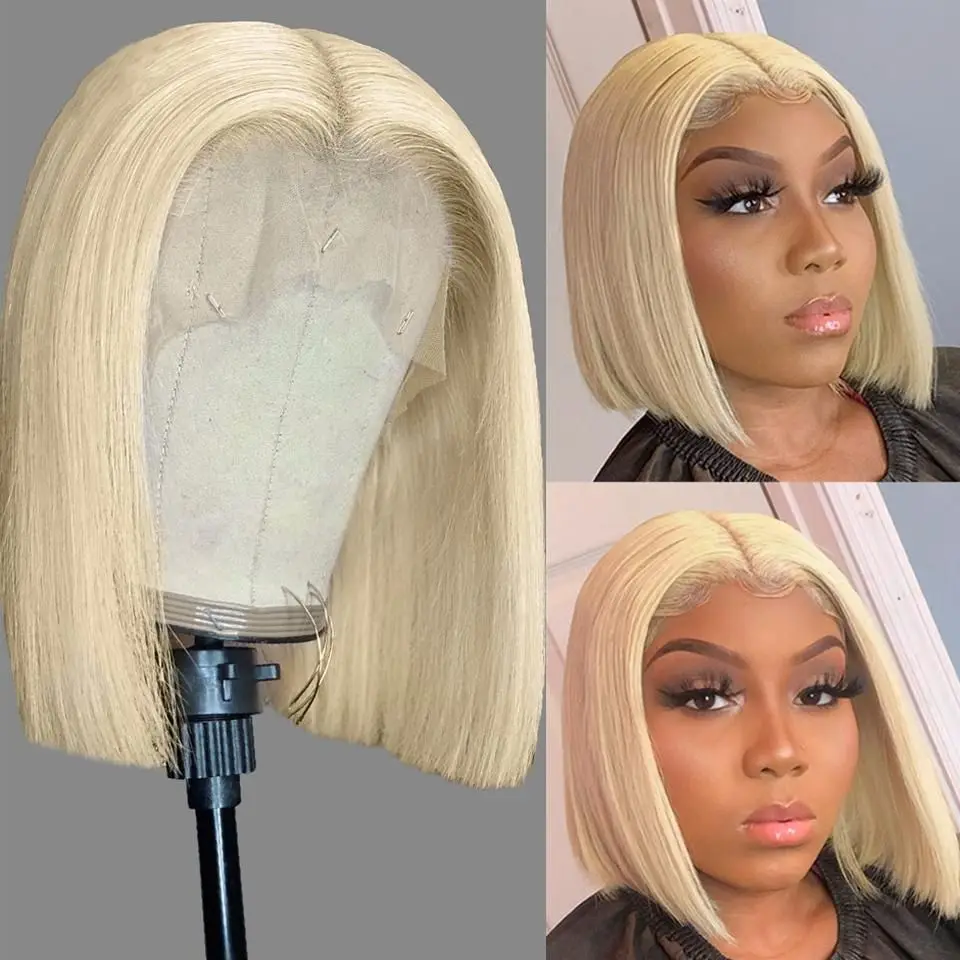 

613 Blonde Short Bob Lace Front Wigs 100% Human Hair Wigs Bob Lace Wigs For Women Blonde Straight Brazilian Hair Closure Wig