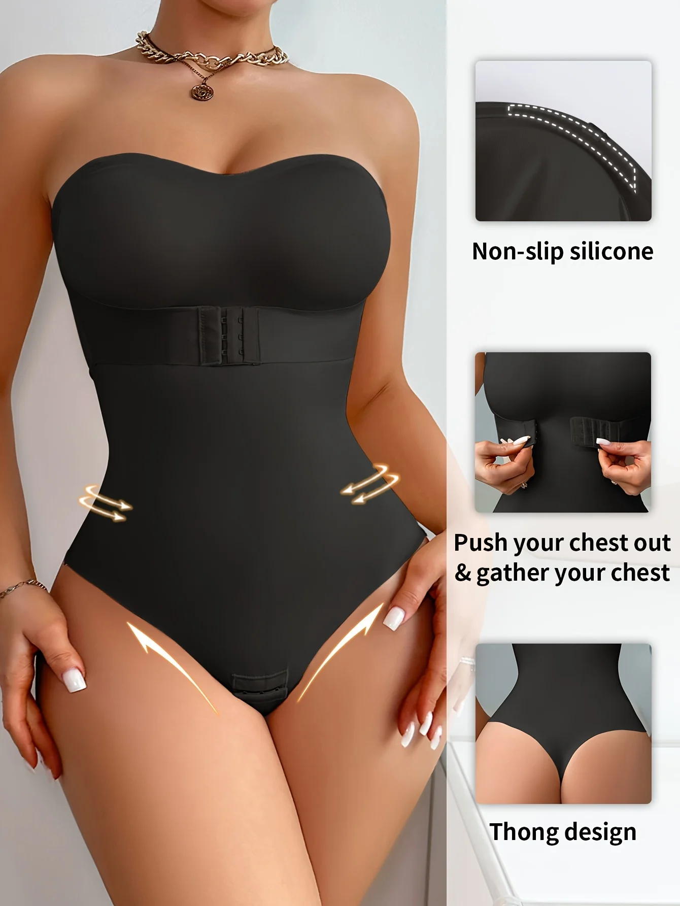 Women's Full-Body Shaping Bodysuit | Non-Slip Silicone Lining,Tummy Control, Push-In Bra & Thong Design Seamless  Ready-to-Wear