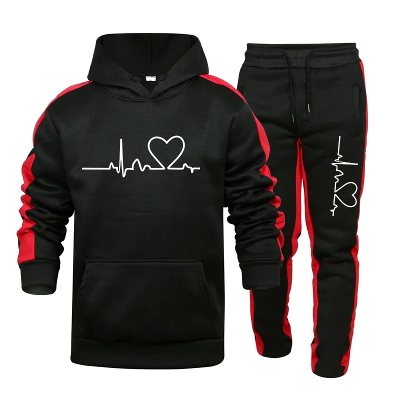 Mens Tracksuit Printed Casual Sweatshirt Sweatpants Set Outdoors Sports Jogging Mens Clothing  Autumn Winter Stripe Hoodies Suit