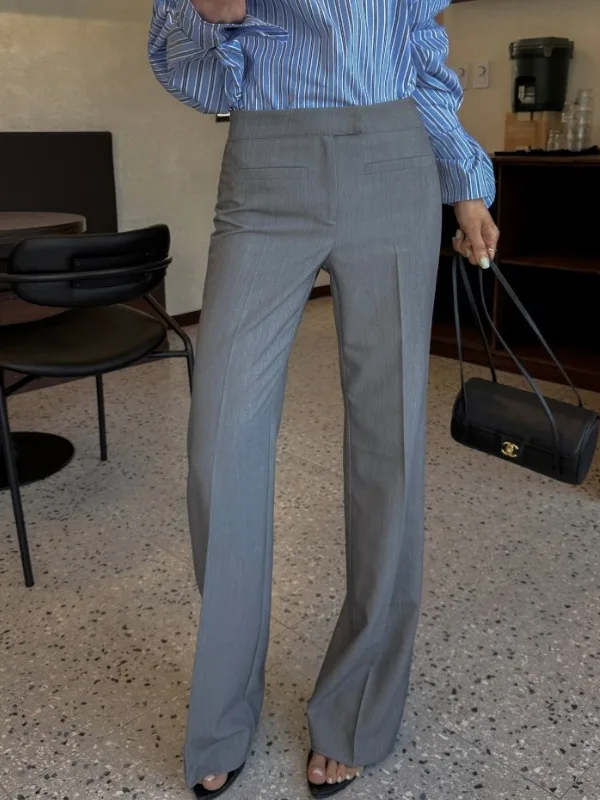 

Gray Wide Leg Suit Pants High Waist Korean Style Fashionable Slimming Commute Women's Midlife Office Trousers Elegant
