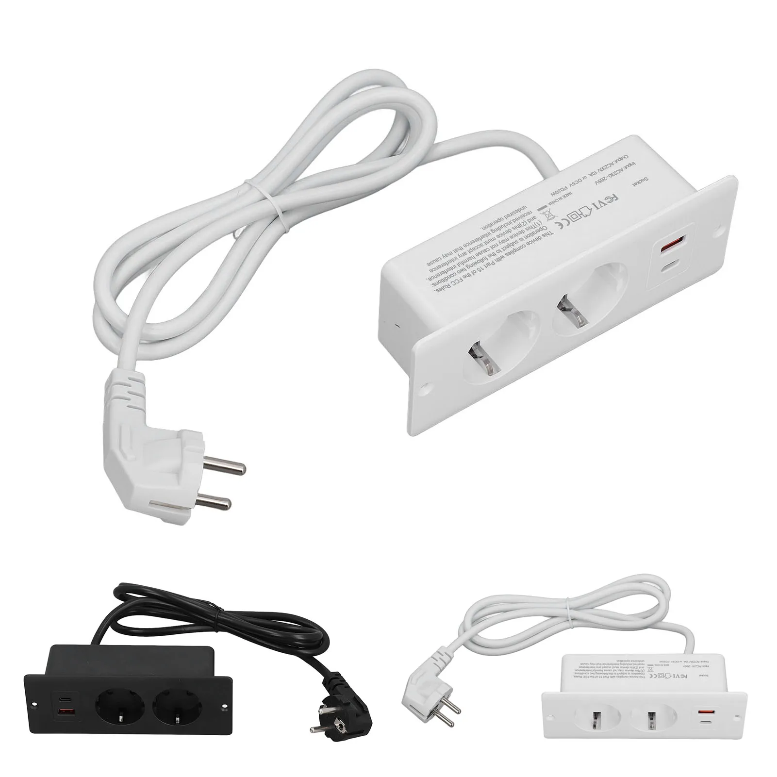 Furniture Power Strip Recessed Socket 2 Outlets with PD20W USB C USB A Port Embedded Furniture Power Strip 1.5m Cord 230‑265V