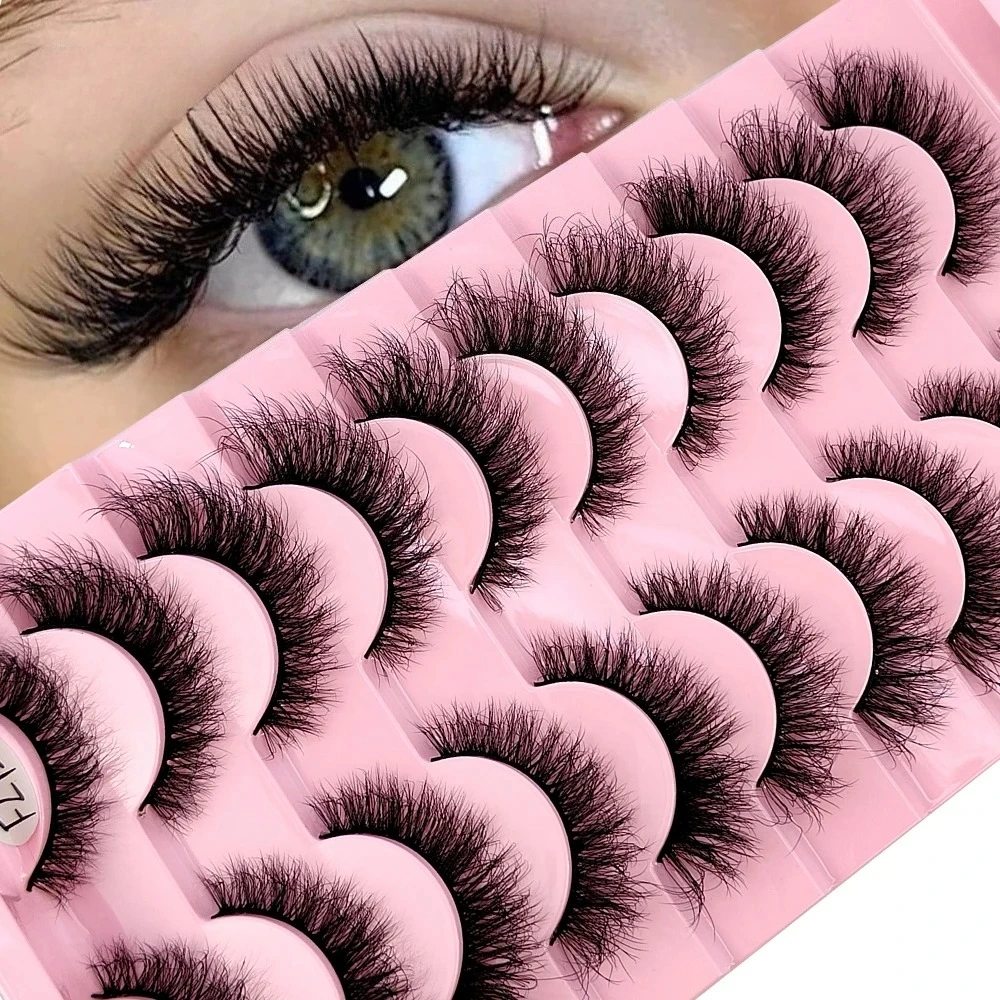 10 Paar Künstliche Nerz-Wimpern Handgefertigte Falsche Wimpern Natürliches Nude-Make-up Simulierte Kreuz-Wimpern 3D Lockige Wimpern
