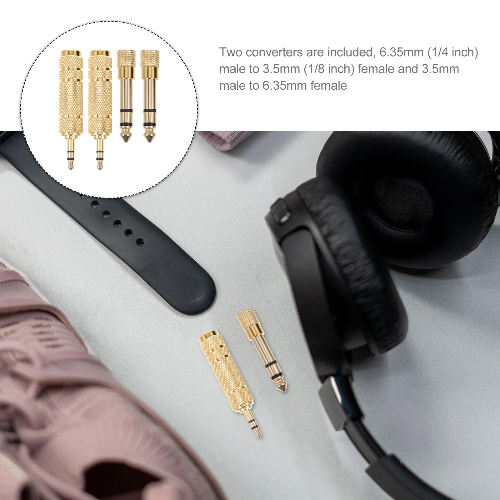 4Pcs Female to Male 6.35 3.5mm Audio Connector Adapter Converter for Guitar Headphone Mic Recording Guitar Connector Converter