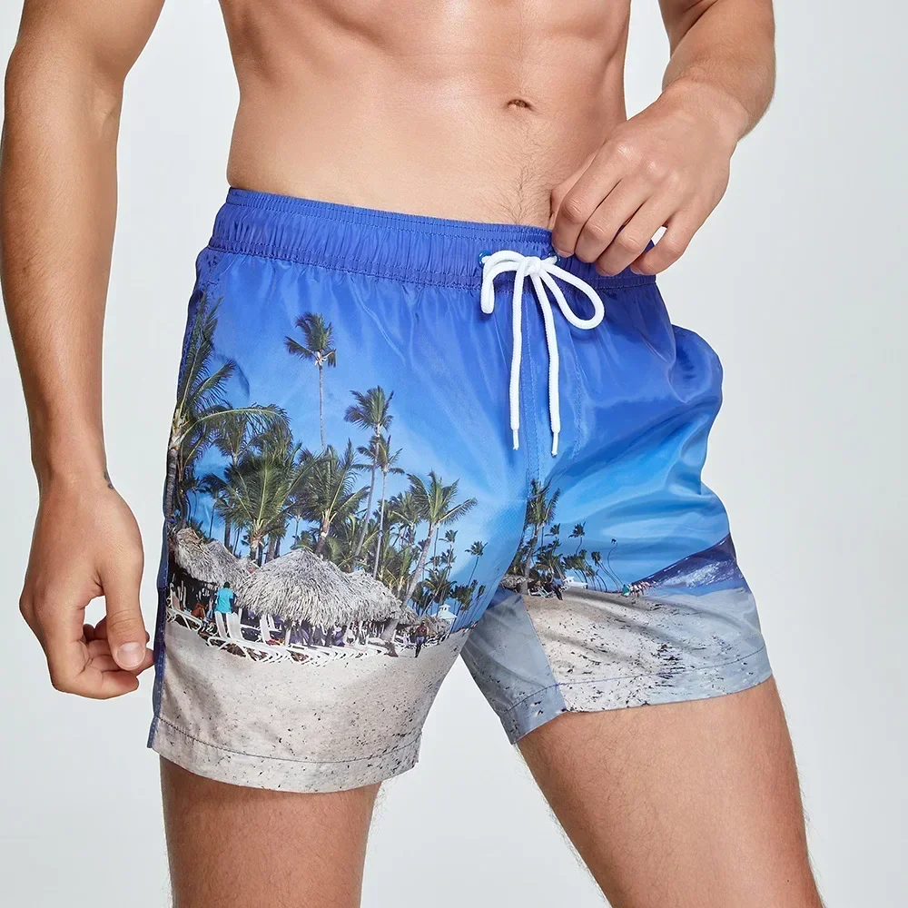 

Summer Seaside Beach Board Shorts Men's Casual Aro Pants Youth Fashion Trunks Loose Printed Beachwaer Vacation Quick Dry Boxers