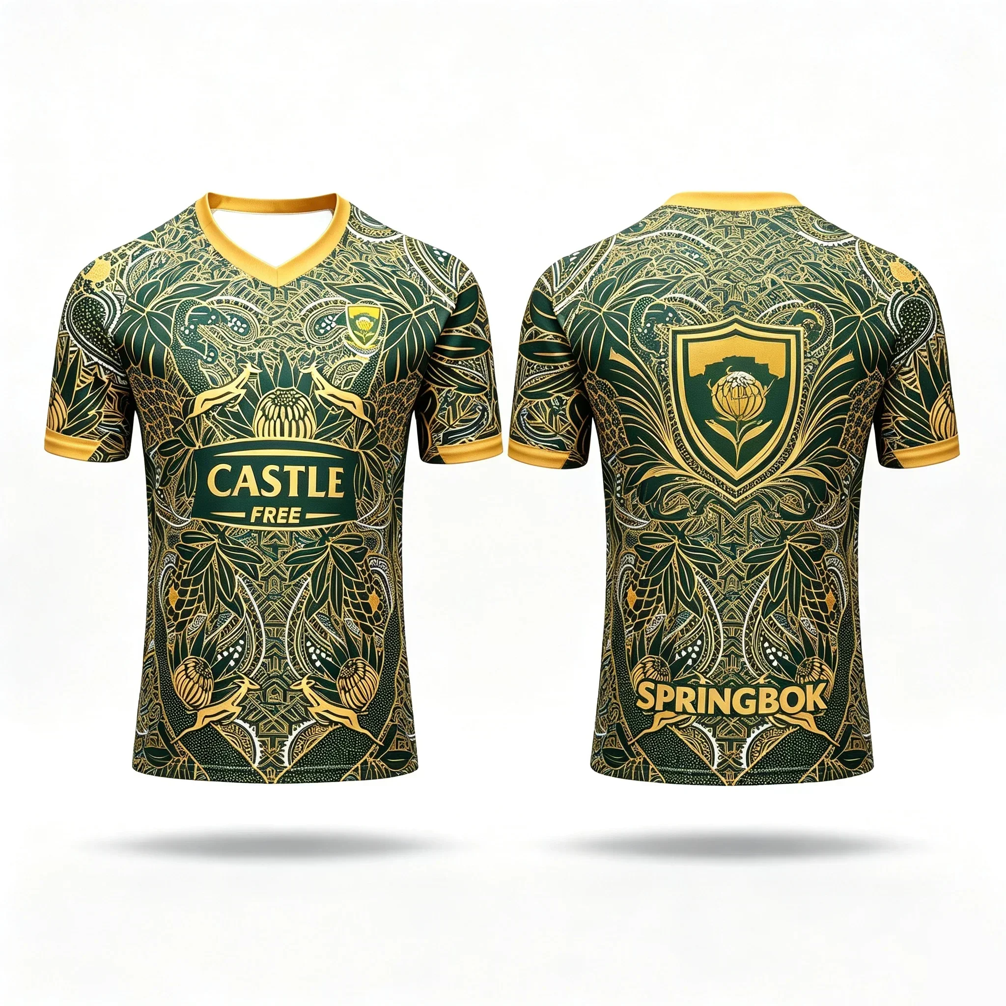 2026South African Rugby Jersey - Tribal Totem 3D Printed Short-sleeved Polyester Fiber Sports Training and Competition T-shirt