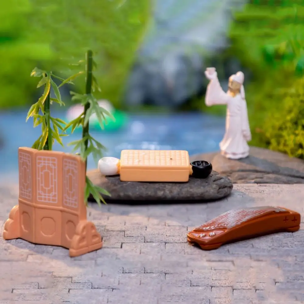 Ancient Style Poetry Books Micro Landscape Mini DIY Poetry Books Figurine Resin Miniature Poet Ornaments for Bonsai Decor