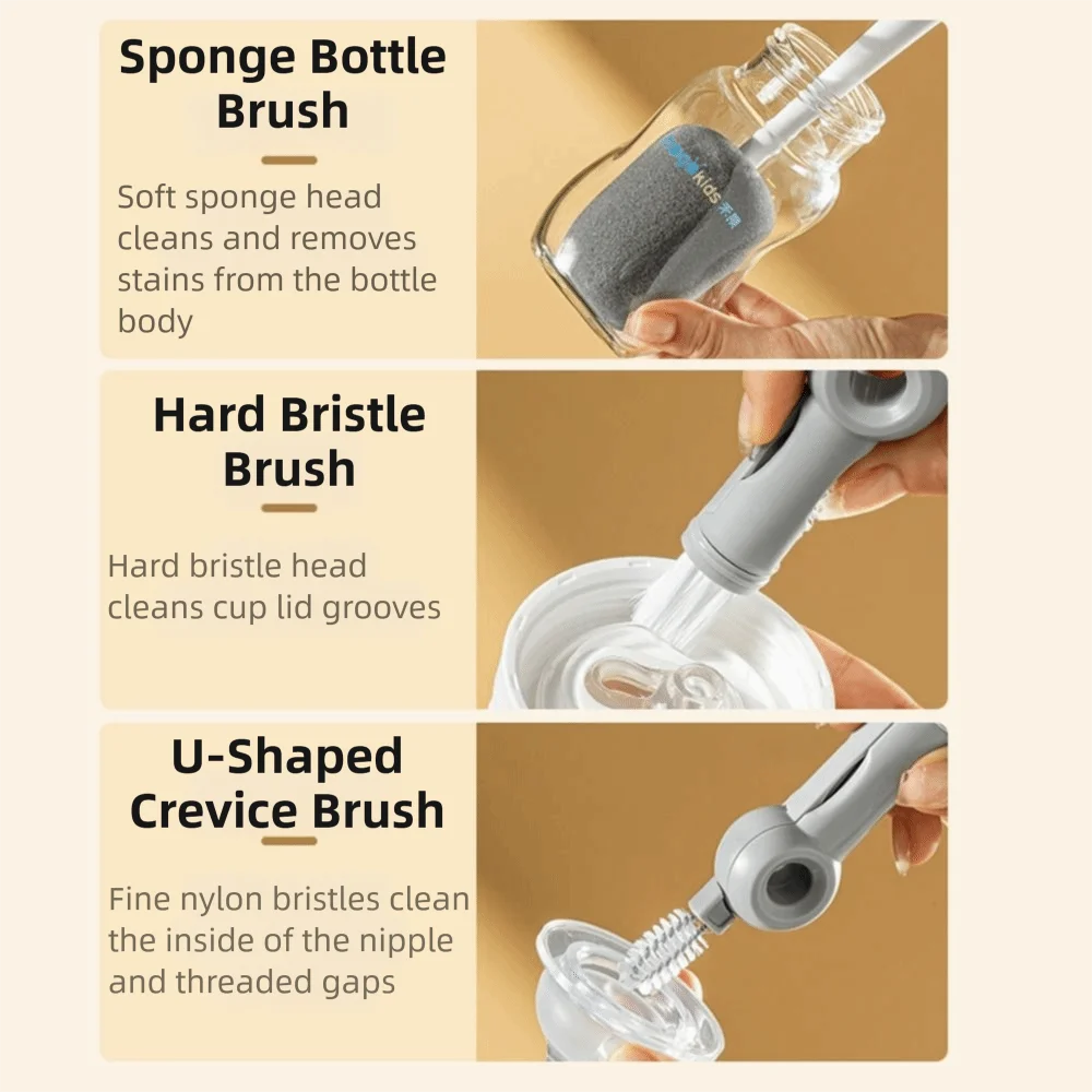 Sikat Botol Air 5-in-1 Spons Nylon Bulu Lembut Sikat Botol Susu Bebas BPA 360 °   Set Sikat Pembersih Botol