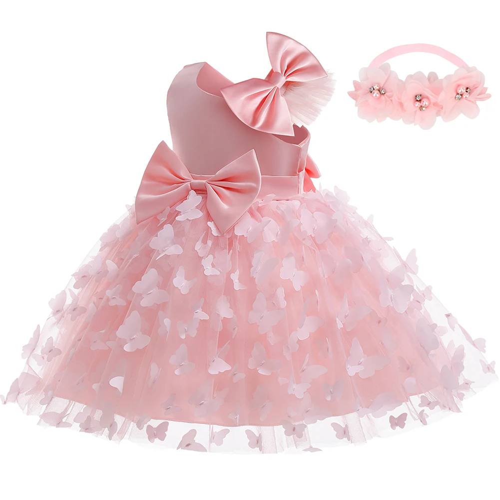 Baby Girls Baptism Dress Children\'s Cotton Mesh Princess Dress Kid Flying Sleeve Christening Vestidos Butterfly Tutu Clothes