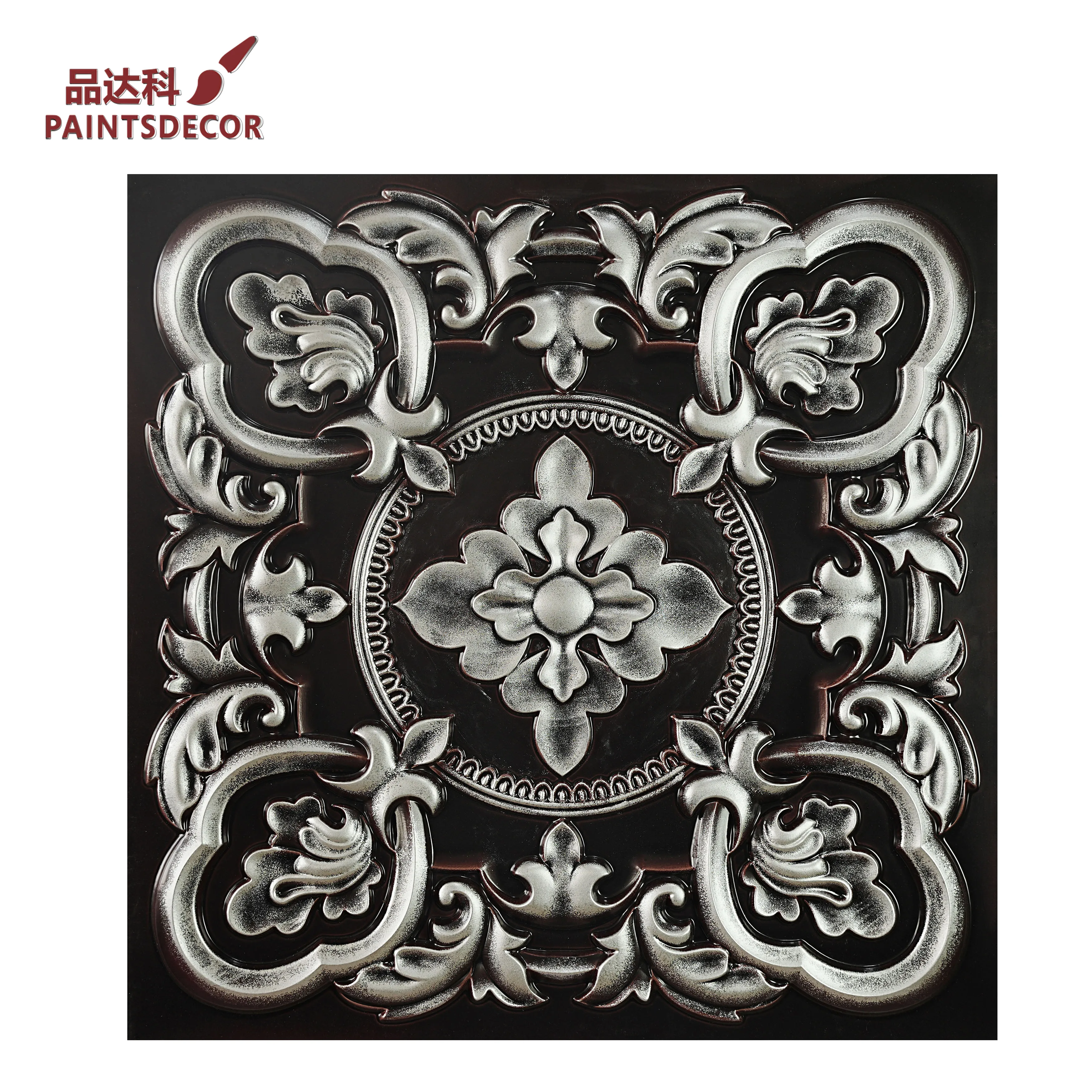 PVC Wall Panels Faux Tin Painting Ceiling Tiles for Cafe Club Salon Decor PL30 Traditional silver 10PCS