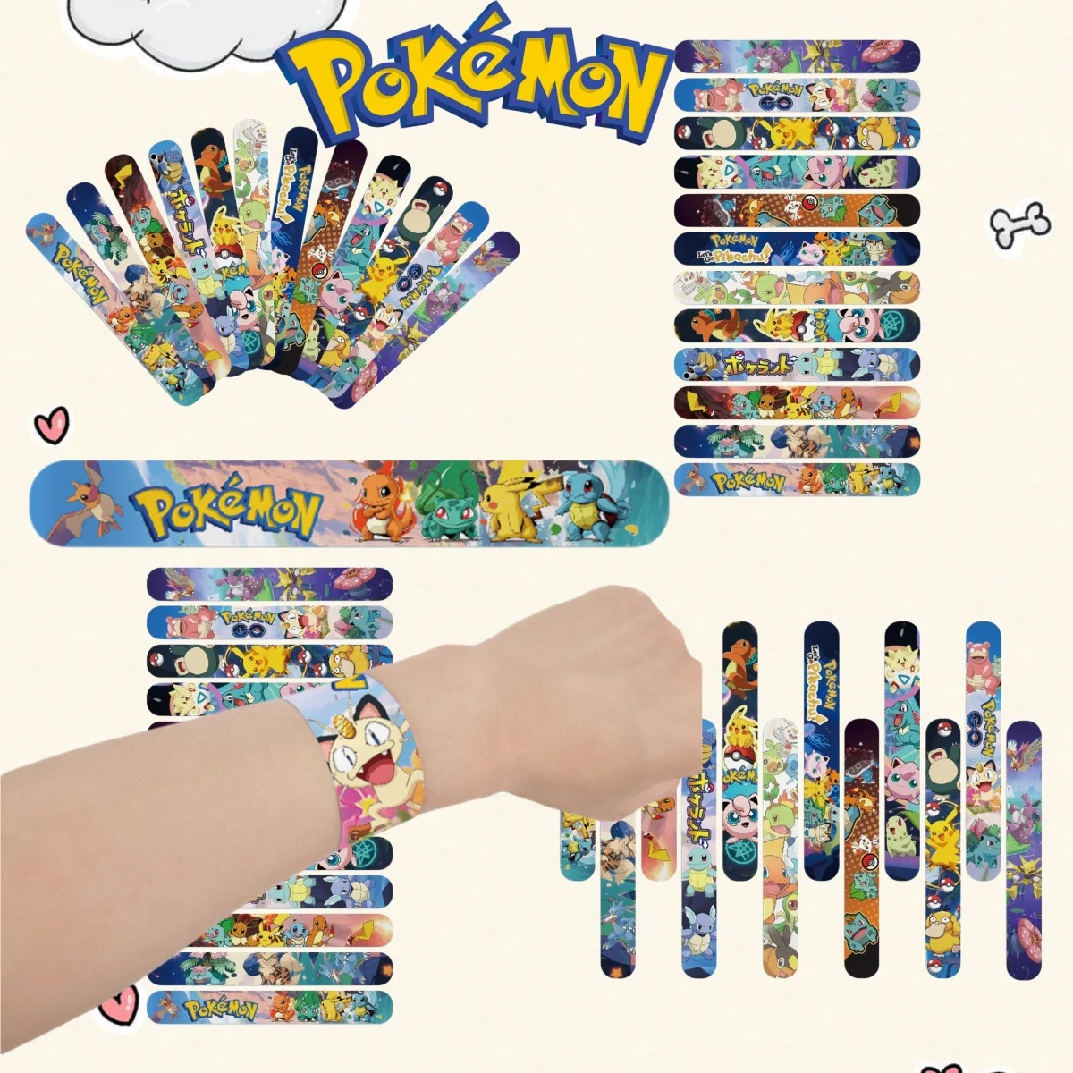 

2-48pcs Pokemon Pikachu Wristbands Slap Bracelet Doll Characters Snap Band Children Pat Circle Educational Toys Birthday Gift