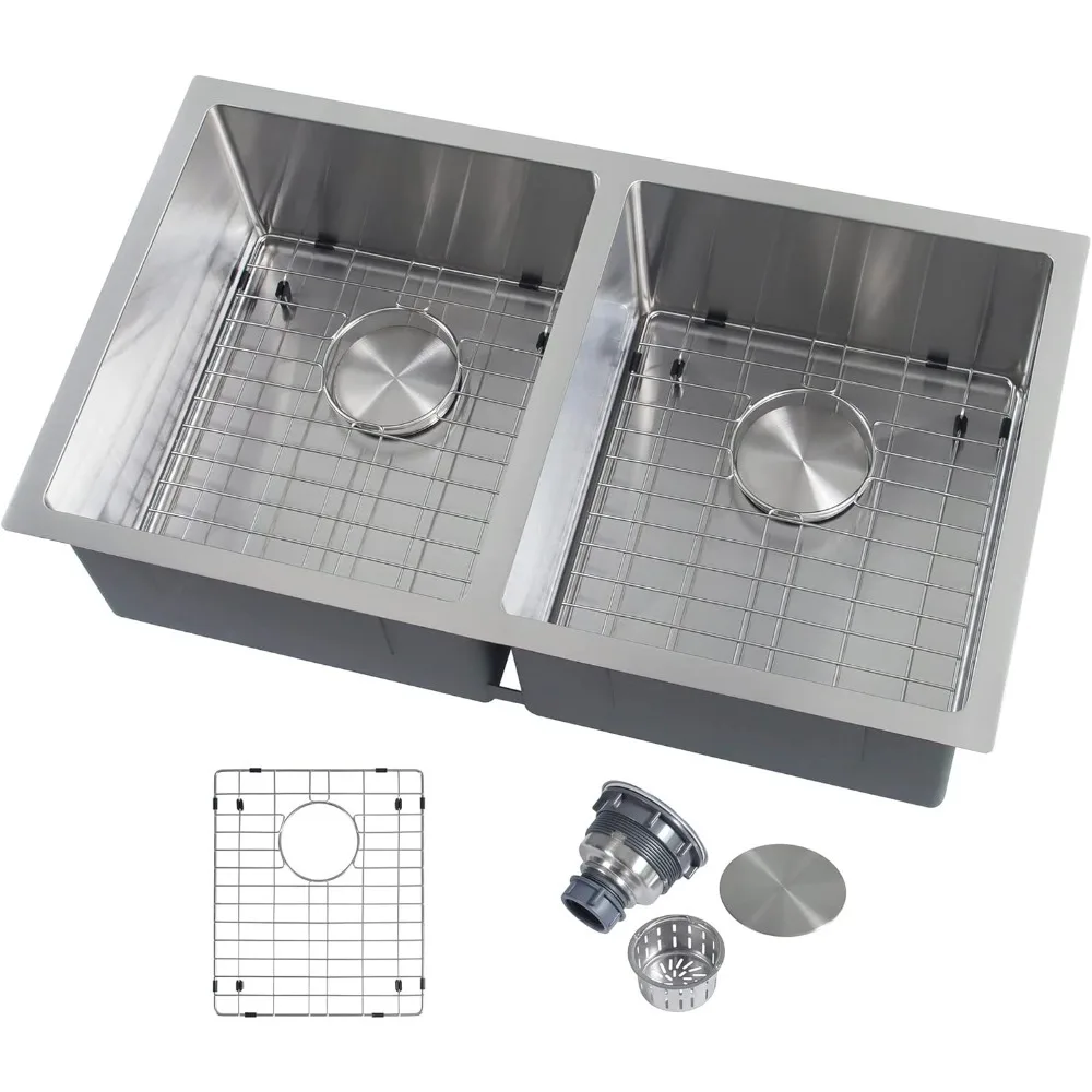 

31 Inch Double Bowl Stainless Steel Kitchen Sink, 31x18 Undermount Kitchen Sink, 50/50 Double Bowl Kitchen Sinks