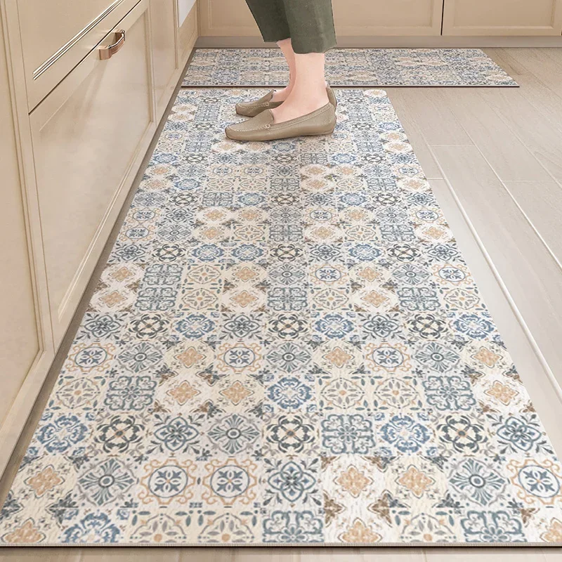 PVC Floor Mat for Kitchen Waterproof Non-slip Carpet Home Decoration Vintage Pattern Long strip Rug Oil-proof Alfombra de cocina