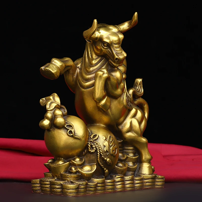 Bronze statue Funiu Wangcai Copper Ornament Size Length 22 Width 8 Height 23cm Weight 2.46kg