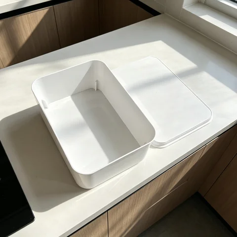 Storage Box Modern White Lidded Storage Box Set of 3, Multi-scene Stackable Organizer for Kitchen Utensils, Stationery & Cosmetics