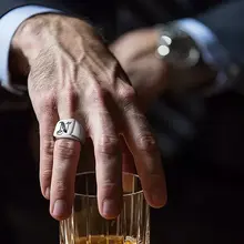 Men's Retro Initials Signet Ring #6