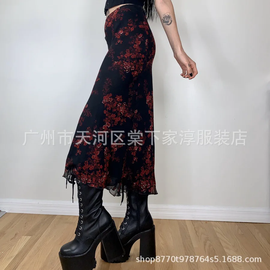 Woman Clothes Sexy Skirt Red Ethnic Style Commuting Printed Long Skirt Short Hip-covering Skirt Female Clothing Y2k Tight Skirt