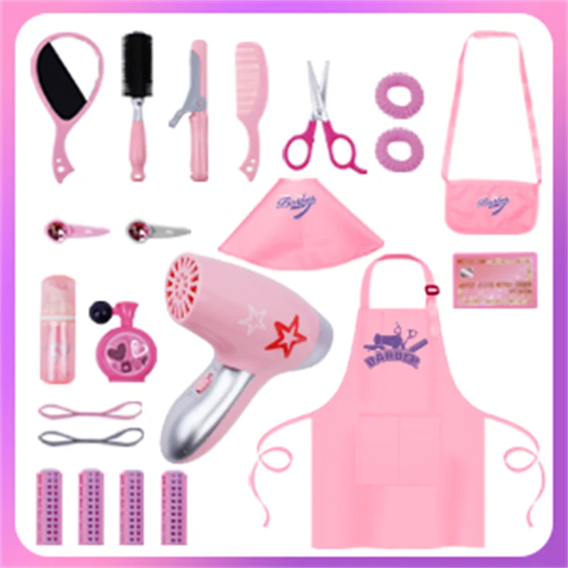 Girls Beauty Hair Salon Set Toy Pretend Play Stylist Hairdryer Straightener Styling Tools Collection Kit DIY Toys For Kids