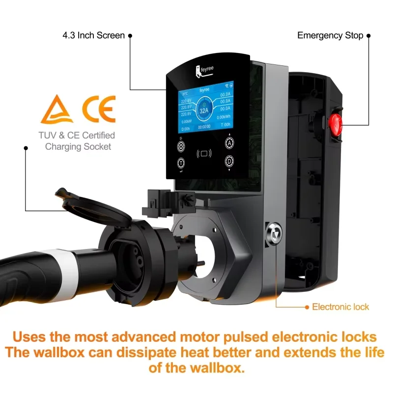 Fey123 22KW Vope2 EV Chargeur de voiture électrique intelligent pour TS-NACS Vope1 GB/T Plug EVSE Wallbox WIFI Andrea Control