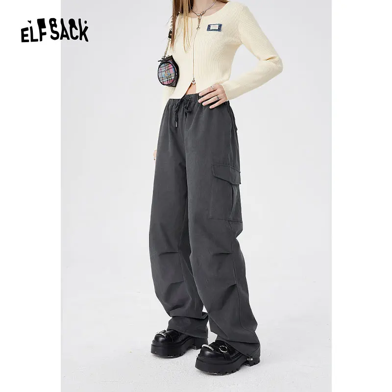 ELFSACK Loose Vintage Cargo Sport Pants Women 2024 Winter High Waist Casual Daily Trousers