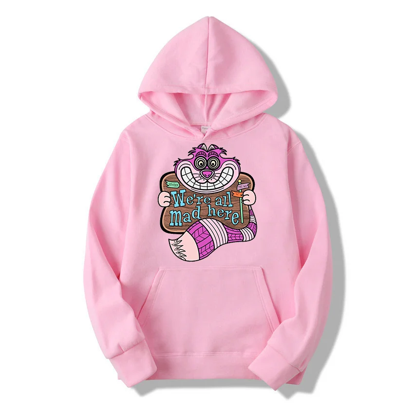 Sudaderas con capucha con estampado de gato de Cheshire de Disney para hombres y mujeres, sudaderas con capucha populares de Alicia en el país de