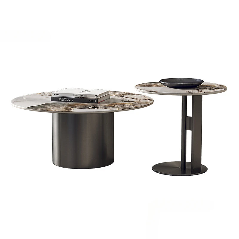 Italian Light Luxury Slate Round Coffee Table Living Room Furniture Designer Stainless Steel Coffee Table Simple Sofa Side Table