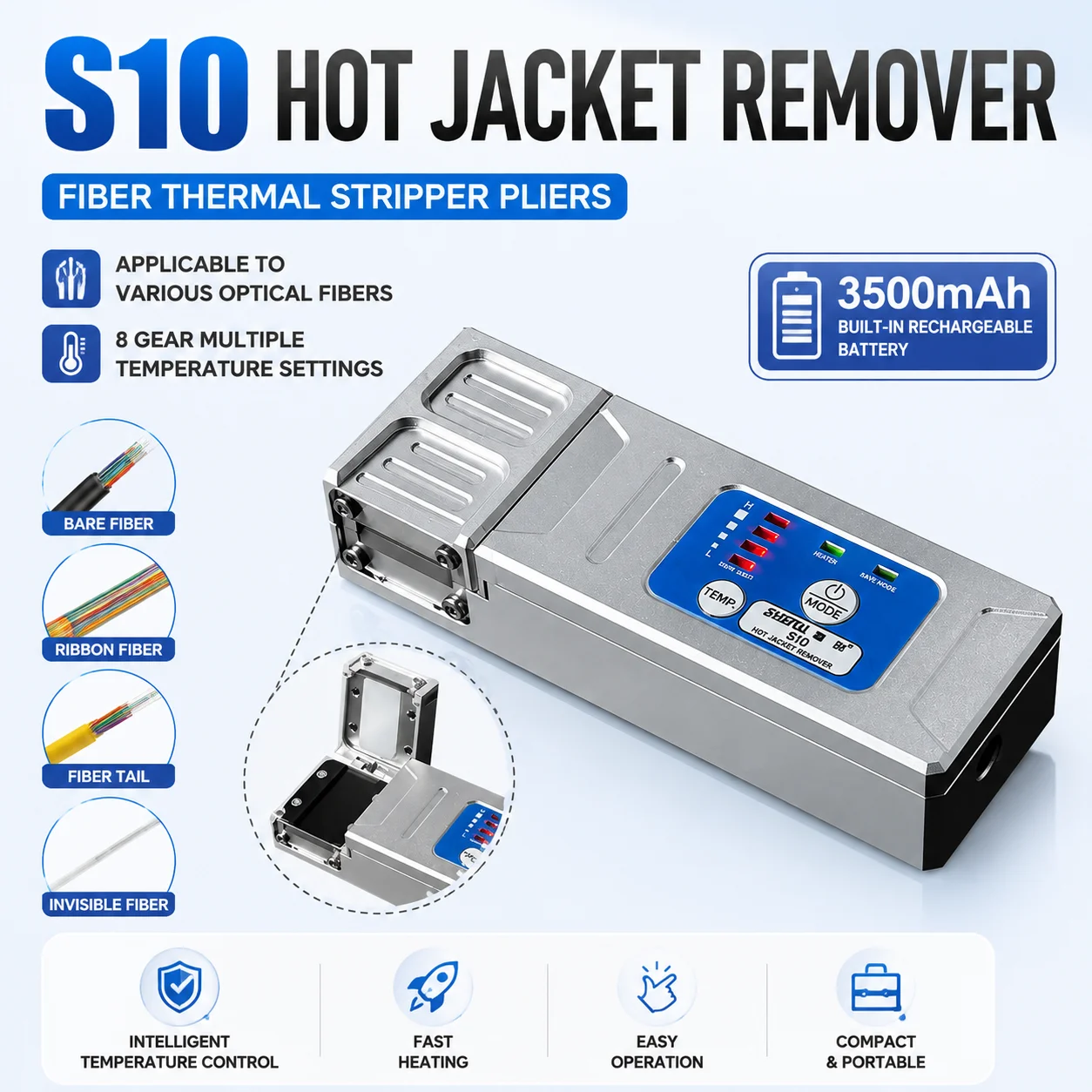 S10 Hot Jacket Remover Fiber Optic Stripping Tool Heating Fiber Cable Jacket Stripper Machine for FTTH Fusion Splicer Work，ftth