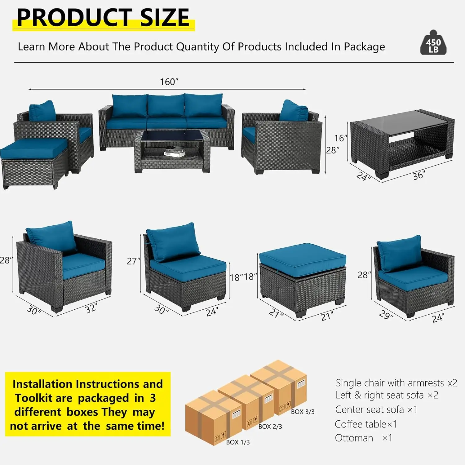 Outdoor Furniture Patio Furniture Sets, Wicker Patio Conversation Set, Outdoor Sectional for Backyard Law and Tea Table