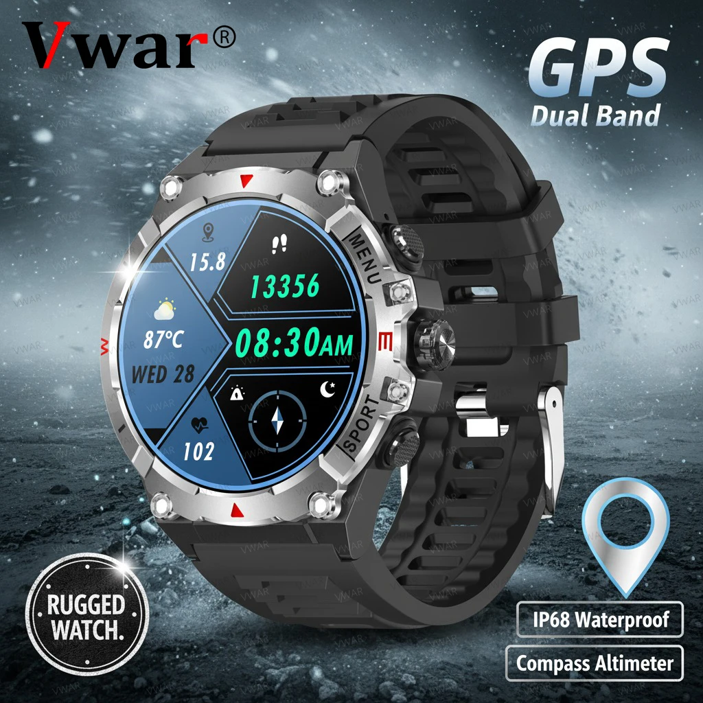 

Военные GPS Смарт-часы для мужчин AMOLED HD Экран Высота Компас Сердечный ритм Спортивные часы BT Вызов IP68 и 10ATM Водонепроницаемые часы