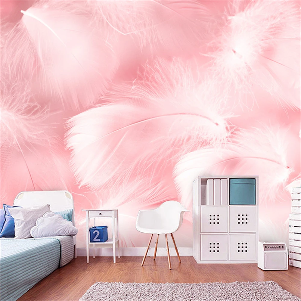 

custom Nordic Feather Wallpaper Girl hogar y decoracion TV Background art Mural Gradient papel de parede Wall paper stickers