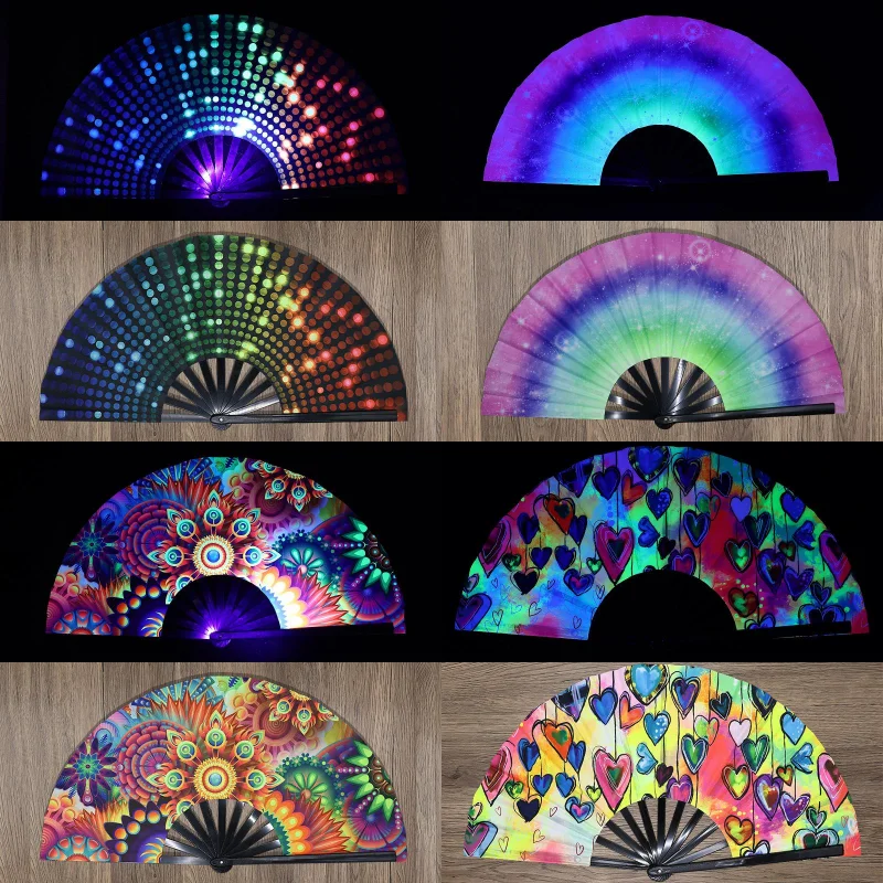 

1pcs Kung Fu Fan UV Ink Printing Fluorescent Fan Bamboo Bone Folding Fan For Festival Dance Party Home Decoration