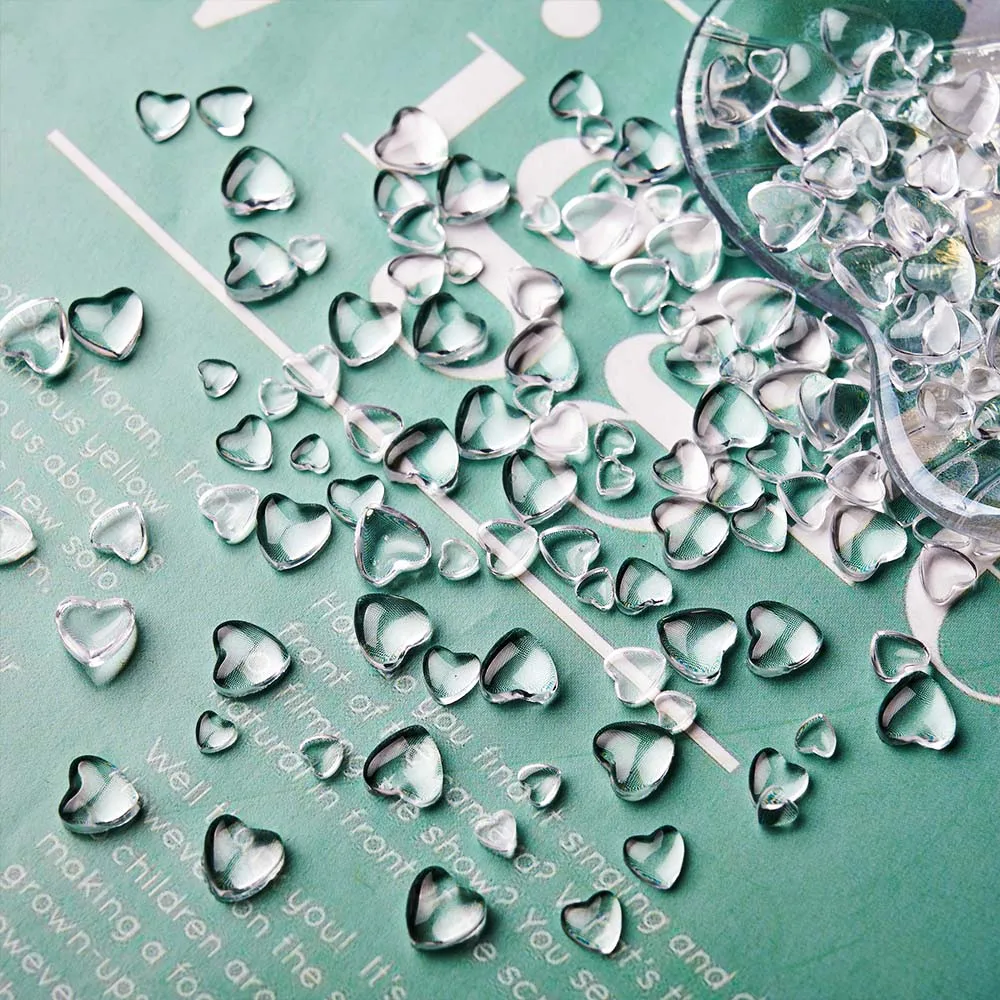 100Pcs 3D Transparent Love Heart Valentine's Day Nail Rhinestone 4/6/8mm Ice Peach Heart Nail Art Decoration DIY Maniucre Parts