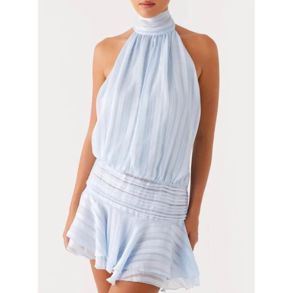 

Elegant Dress Sexy Halter Neck Ruffle Women's Lace-up Sleeveless Backless Robe Vacation Daily Party Date Shopping Daily Vestidos