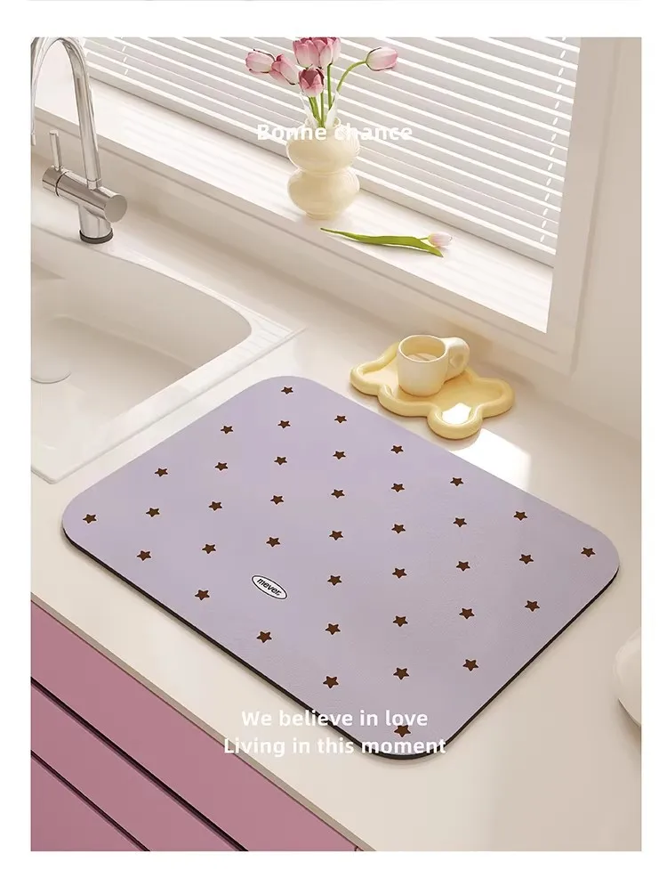 VIKAMA purple green stripe pattern non slip countertop mat small tree fresh minimalist kitchen countertop absorbent non slip pad