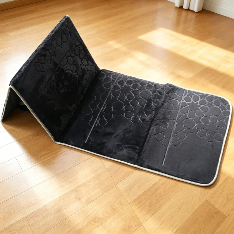 Soft Thick Padded Muslim Prayer Mat Janamaz with Back Support Foldable Lightweight Travel Islamic Prayer Carpet for Adults
