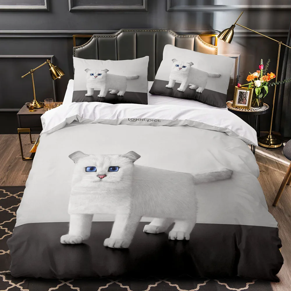 

3D Cat Duvet Cover Kawaii Square British Shorthair Kitty for Kid Creative Design Animal Polyester Quilt Cover Bedroom Decoration