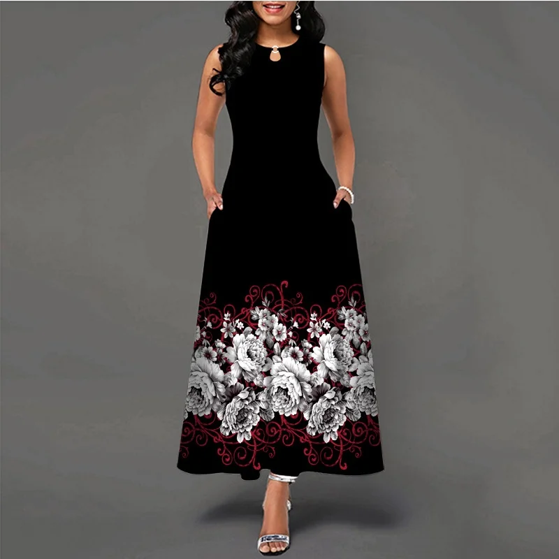 New Casual Sleeveless Long Dress Women\'s Printed Bohemian Retro maxi Dresses