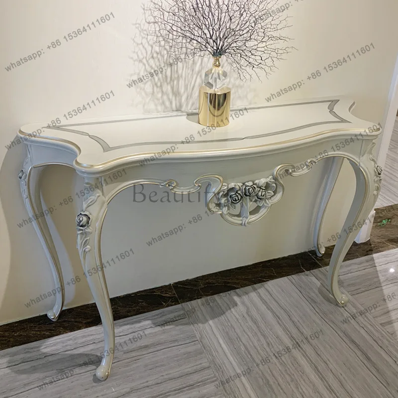 

French light luxury solid wood simple carved foyer cabinet entrance table furniture