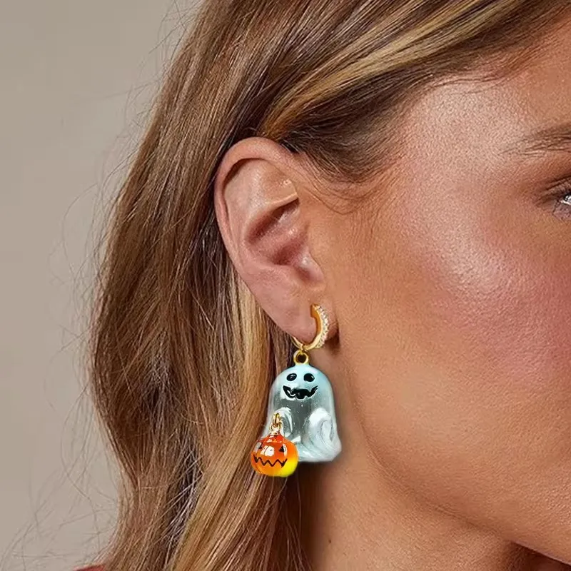 Stainless Steel Halloween Ghost Pumpkin Dangle Earrings 3 Pairs Set Wholesale Cute Spooky Drop Earrings Bulk Jewelry